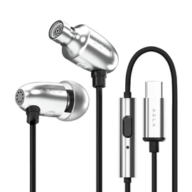 AZLA AIM C Silver [3D Surround Sound / 0.3 inch (8 mm) Dynamic Driver Earbuds with Type-C Directly Connected, 96kHz/24-Bit, High Resolution Compatible, DAC UAC 1.0, 59.1 inches (150 cm), Microphone