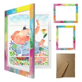 JAMAT HOME Picture Frame for Children's Drawings, A4 Frame Hinged for Arts & Artworks, Photo Frame Fillable for Opening and Changing, DIN A4 Drawings (Colourful)