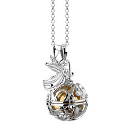 Nenalina Silver necklace with angel whisperer pendant including chime ball and angel charm pendant, women's necklace with jewellery and charm pendant, length 80 cm, 925 sterling silver, EFS-040,