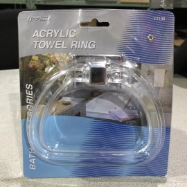 Aqua Plumb CHROME Metal & Clear Plastic Acrylic Lucite Towel Ring Bar Holder Rack Stirrup