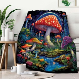 FexNuvko Mushroom Throw Blanket, Mushroom Gifts for Women Men, Soft Hippie Cottage Core Room Decor, Lighweight Flecce, 40x50 inches, 310 GSM, No Pilling, Single Sided Printed