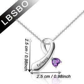CENWA Epilepsy Awareness Purple Ribbon Pendant Necklace - Epilepsy Survivor Jewelry with Purple Awareness Heart Pendant