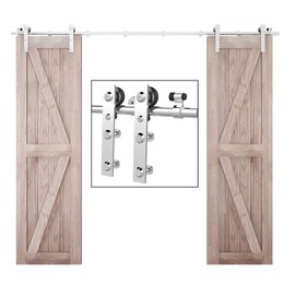 TSMST 5.5FT Sliding Barn Door Hardware Kit, Stainless Steel & Aluminum, Rustic Style, Double Wood Door, 16" Max Width, 220lbs Max Weight, Quiet & Smooth Slide