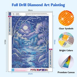MISCER Landscape Diamond Art Kits for Adults, Moonlight Diamond Painting Kits for Beginners, 5D Full Drill Round Paint with Diamonds Pictures, Gem Art Painting DIY Crafts Kit Decor 12x16inch
