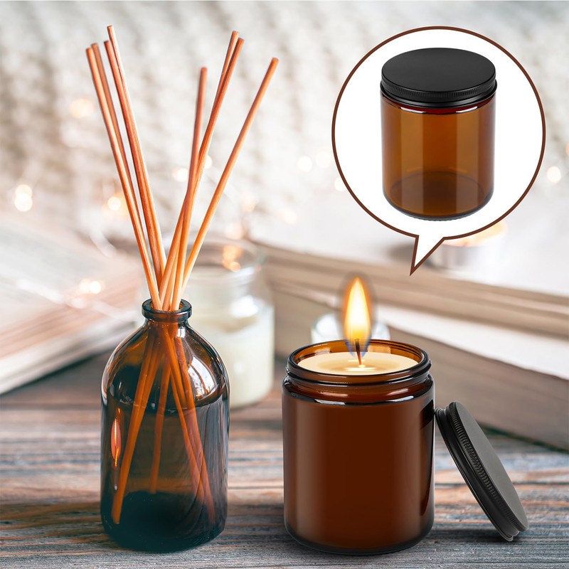 12 Pack Amber Glass Jars, 8 Oz Thick Amber Round
