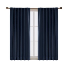 Deconovo Solid Back Tab and Rod Pocket Curtains Blackout Curtains Thermal Insulated Drapes and Curtains for Kids Bedroom 52x63 Inch Navy Blue 1 Pair