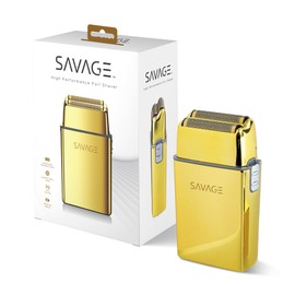 Savage Foil Shaver for Men, Professional Reciprocating Dual Blade Double Gold Foil Shaver, Hypoallergenic, Rechargeable 90 Minute Runtime, Plug and Play, Gold Metal Body, Kyoto Design, Rotary Motor