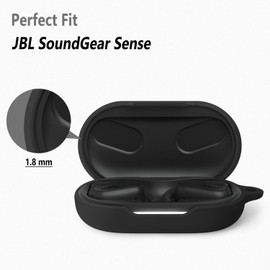 Geiomoo Silicone Case for JBL SoundGear Sense, Protective Cover with Carabiner (Black)