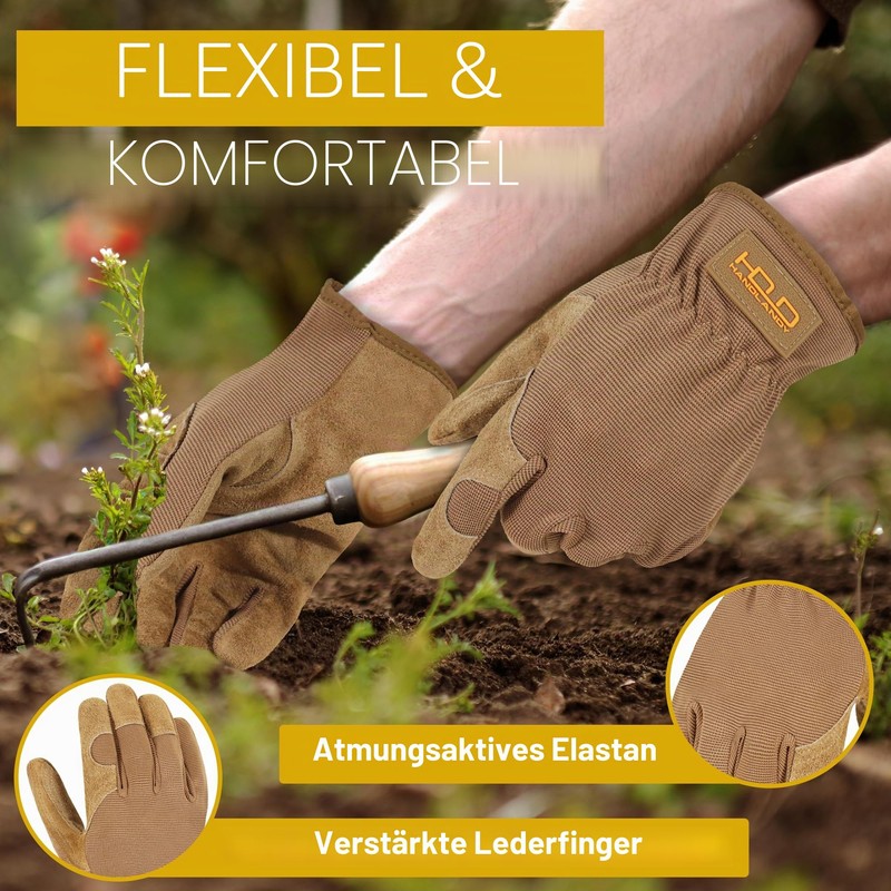 HANDLANDY Leather Gardening Gloves, Work Gloves for Men and Women,