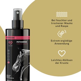 Peticare Special agent for horses | Against Mauke Raspe fetter eczema | Relieves hardening, drying out, promotes regeneration process | Unique PRS® system for long effect - petHorse Health 2006