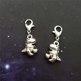 2Pcs Dinosaur Charms, Pendant Clip, Purse Zip, Boho Metal Dinosaur Beads for Diy Jewelry