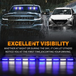 XRIDONSEN 2x 17 inch Blue White Emergency Dash Strobe Lights Bar 40 LED Interior Front/Rear Windshield Lights Safety Flashing Warning Hazard w/Suction Cups for Police Firefighter Vehicles Trucks Car