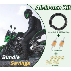 ATMOAUS Universal 1/4 Fuel Line Kit, 3.3 Feet with 2 Magnetic Inline Fuel Filters, 8 Hose Clamps, for Small Engines