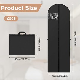 TOKSEO Pack of 2 Long Garment Bags, 60 x 180 cm, Foldable Garment Cover Long, Garment Bags with Zip, Transparent Viewing Window, Dress Cover for Wedding Dresses, Evening Dresses, Long Coats