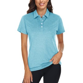 TACVASEN Polo Shirts for Women Short Sleeve Summer Tops Breathable Golf Shirts Collared for Hiking Fishing Water Blue L