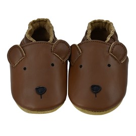 iEvolve Baby Moccasins Baby Leather Shoes Soft Sole Toddler Shoes First Walking Baby Shoes Baby Slippers(Brown Bear, 18-24 Months)
