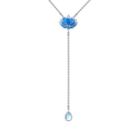 AINFQY Lotus Necklace for Women S925 Sterling Silver Y Lariat Moonstone Necklace Lotus Pendant Jewelry Gift for Mom Girls