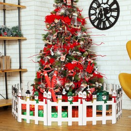 Blulu 6 Pieces 12 Inch Christmas Tree Gate Snowman Christmas Tree Fences for Pets Dog Cat Blocker White Picket Fence Barrier Flexible Picket for Xmas Holiday Party Office Home Decor