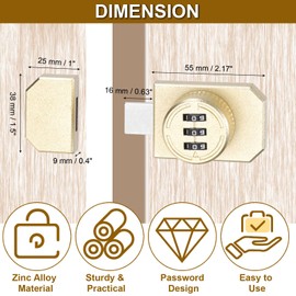 PATIKIL Combination Cabinet Lock, 3-Digit Password Cabinet Lock Zinc Alloy Mechanical Keyless Adhesive Safety Door Latch with Glue for One Way Door Drawer Cupboard, Gold