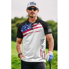 Man Fourth of July Collared Shirt Red White Blue Golf Polo Trendy Button Polo Shirt XL