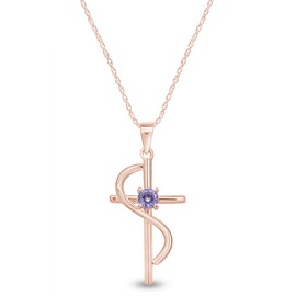 14K Rose Gold Over Sterling Silver Simulated Violet Tanzanite Cross Pendant Neckalce For Women