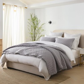 Wistown Reversible Bedspread Quilt Bedding Sets Queen Size, 3 Pieces Soft Lightweight Coverlet Sets Comforters Bedspreads for All Seasons, Diamond Embossed Pattern, Grey