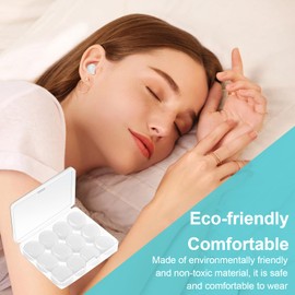 Pack of 12 Soft White Earplugs, Reusable Rounded Earplugs for Children and Adults, for Noise Protection when Sleeping, Studying, Working