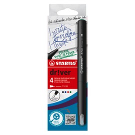 STABILO Premium Fineliner dr!ver - Fine - Pack of 4 - Black, Blue, Green, Red
