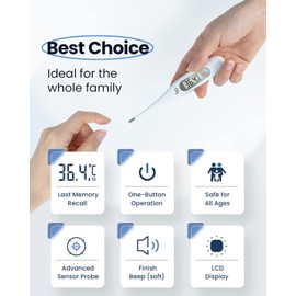 Digital Thermometer, Oral Thermometer for Adults and Infants, C/F Switchable, Rectum Armpit Reading Thermometer for Baby Kids and Adults