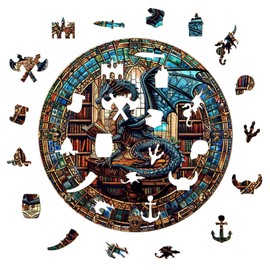 Woodemon Wooden Puzzles for Adults, Dragon's Library (L-300pcs) Wooden Jigsaw Puzzles for Kids, 13.4 * 13.4in Unique Shaped Animal Wood Puzzles Adults, Wooden Animal Puzzle Birthday