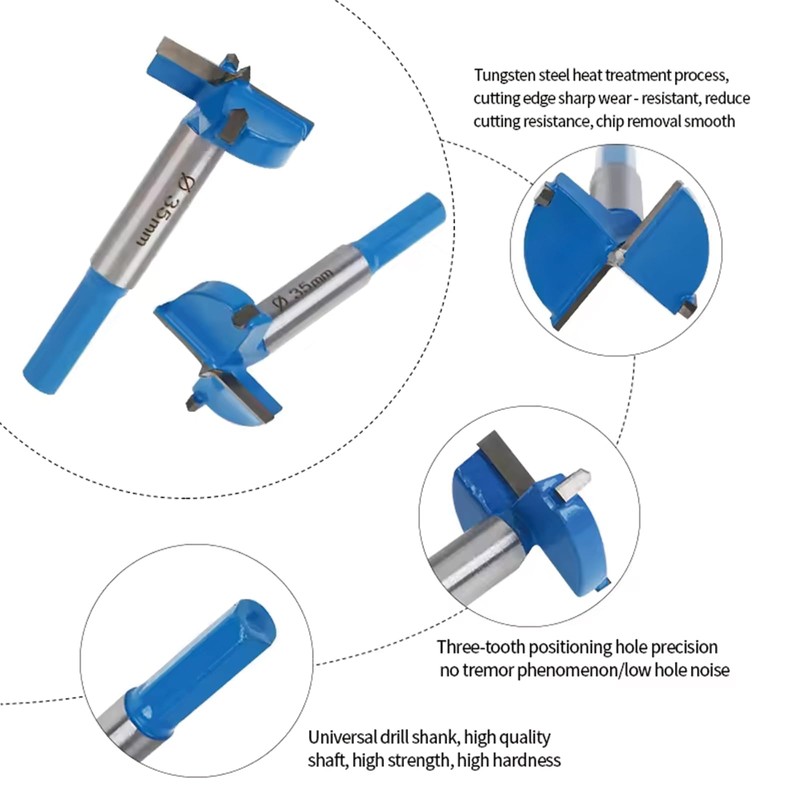 50mm Forstner Bit, Hex Shank Woodworking Hole Saw, Blue Flat