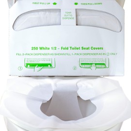 Biodegradable Half-Fold Toilet Seat Covers 250Pk. Self-Flushing, Disposable Potty Papers Keep Toilets Clean and Family Healthy. Mess-Free Paper Safety Covers for Commercial, Home, Travel and Kids Use