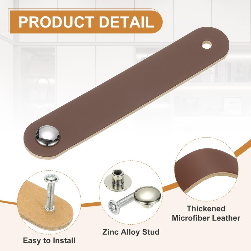 PATIKIL Leather Drawer Pulls, 4 Pcs Leather Handle Single Hole