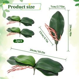 Faux Orchid Leaves 8 Inch, 2 Pack Artificial Phalaenopsis Stems Leaf Real Touch Orchids Leaf Artificial Cymbidium Flower Foliage Real Latex Touch Green Plant Orchid Leaves for Home Flowers Pot Decor