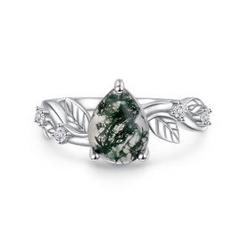 DAOCHONG Natural Moss Agate Ring for Women 925 Sterling Silver Leaf Moss Agate Engagement Wedding Promise Ring Jewelry Gift for Women