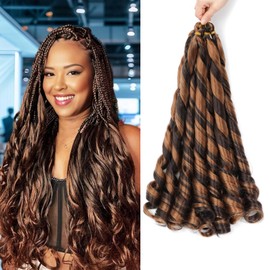 CAZSYSDD French Curly Braiding Hair for Box Braids 22 inch Loose Wave Braiding Hair Pre Stretched Bouncy Braiding Hair Crochet Hair Spiral Curl Synthetic Hair Extensions for Women (P4/30#, 22 Inch)