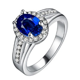 Mujeres de Uloveido corte Oval plateado en platino azul marino oscuro CZ Zircon Promise Rings Wedding Engagement Band for Girl-Friend (Size 8) PJ138-BLUE