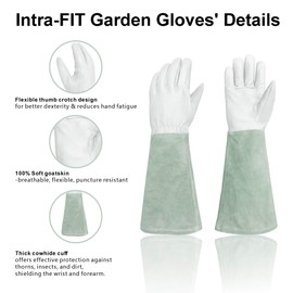 Intra-FIT Leather Gardening Gloves – Goatskin Palm & Cowhide Cuff, Thorn-Resistant Long Garden Work Gloves for Men & Women(XL)