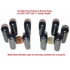 SBDs (Pack of 10): 1/4"- 5/16" Round Black Vinyl Flexible End Cap Bolt Screw Rubber Thread Protector Safety Cover | for 0.250 Inch Pipe Post Tubing Rod OD Cover - 1" inside Height