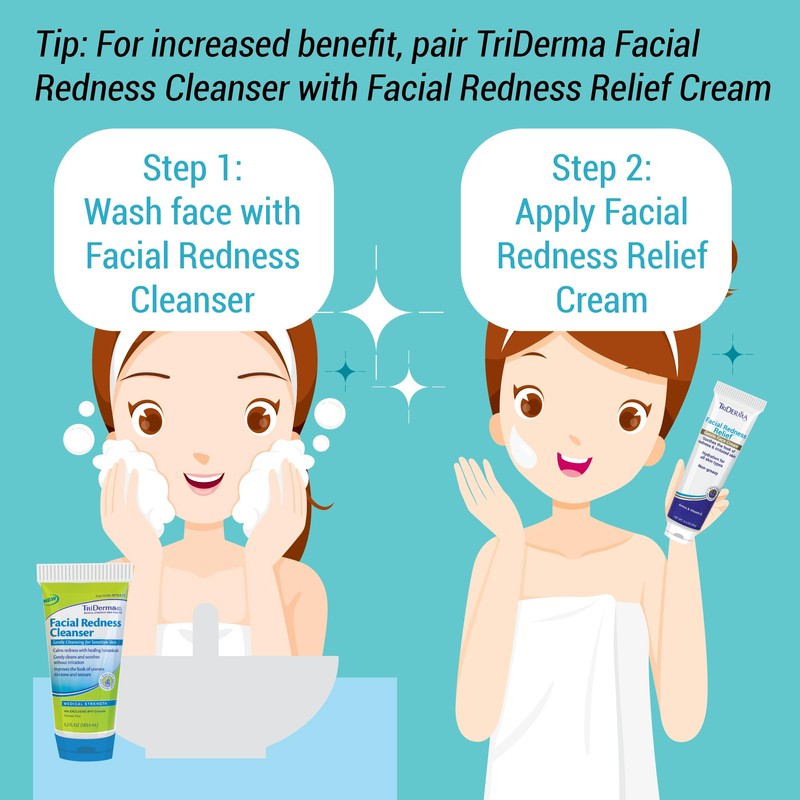 TriDerma Facial Redness Cleanser Face Wash, Improves Appearance of Red,