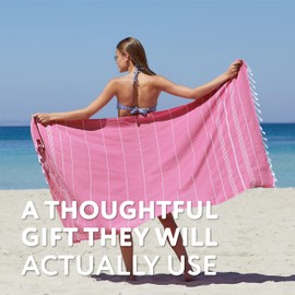 WETCAT Turkish Beach Towel Oversized (38"x71") 100% Turkish Cotton, Made in Turkey - Sand Free, Extra Large, Ultra Soft, Quick Drying, Compact & Lightweight for Travel - Fuchsia