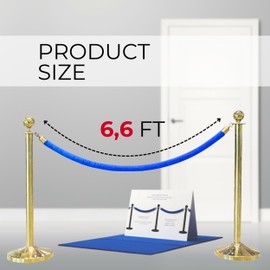 4PCS Blue Velvet Rope 6.5FT – 6.5FT Velvet Ropes Blue Crowd Control Durable Thick Barrier Cords for Poles and Posts Elegant Stanchion Cord for Red Carpet Events VIP Parties