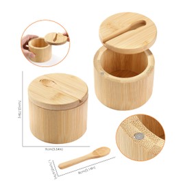 VRUIFA Bamboo Salt Container, Salt Cellar with Magnetic Swivel Lid and Spoon, For Storage Pepper, Spice and Sugar, 6 oz