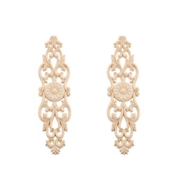 LizhiPier 2Pcs Wood Carved Appliques Furniture Onlays, Wooden Pieces Carvings Decal for Door Frame Nightstand Cabinet Fireplace Dresser Wall Craft Project(32x8cm/12.6x3.1in)