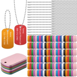 Therwen 300 Pcs Blank Dog Tags Set Includes 150 Pcs Aluminum Blank Tags Laser Engraving Blanks and 150 Pcs Necklace Chain Rectangle Stamping Tags for Pet DIY Decorative Craft, 10 Colors(150 Set)