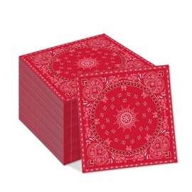 40Pcs Red Bandana Western Party Napkins 3 Ply Red bandanas Paisley Print Lunch Dinner Disposable Paper Napkin Set for Western Cowboy Birthday Party Supplies Tableware