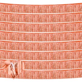 10 Pack 10 Feet Foil Fringe Garland Metallic Tinsel Banner Wall Hanging Curtain Streamers Backdrop for Parade Floats Bachelorette Wedding Birthday Party Thanksgiving Christmas Decorations(Rose Gold)