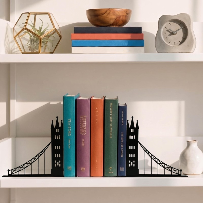 Zckjnoi London Bridge Metal Bookends for Shelves, Black, 1 Pair