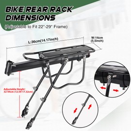 Adjustable Bike Rear Rack - Universal Carrier with Reflector, Fits 22" to 29" Frames, Heavy-Duty Steel, 50kg Weight Capacity