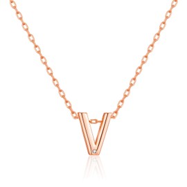 Philip Jones Rose Gold Plated Letter V Initial Chain with Zircondia® Crystals, Crystal, Zircondia crystal